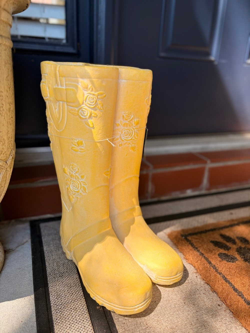 Yellow Floral Rain Boots Umbrella Holder- 14”
